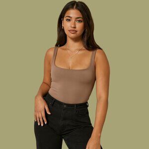 Babaton (Aritzia) Square Neck Bodysuit – Taupe Brown – Size M